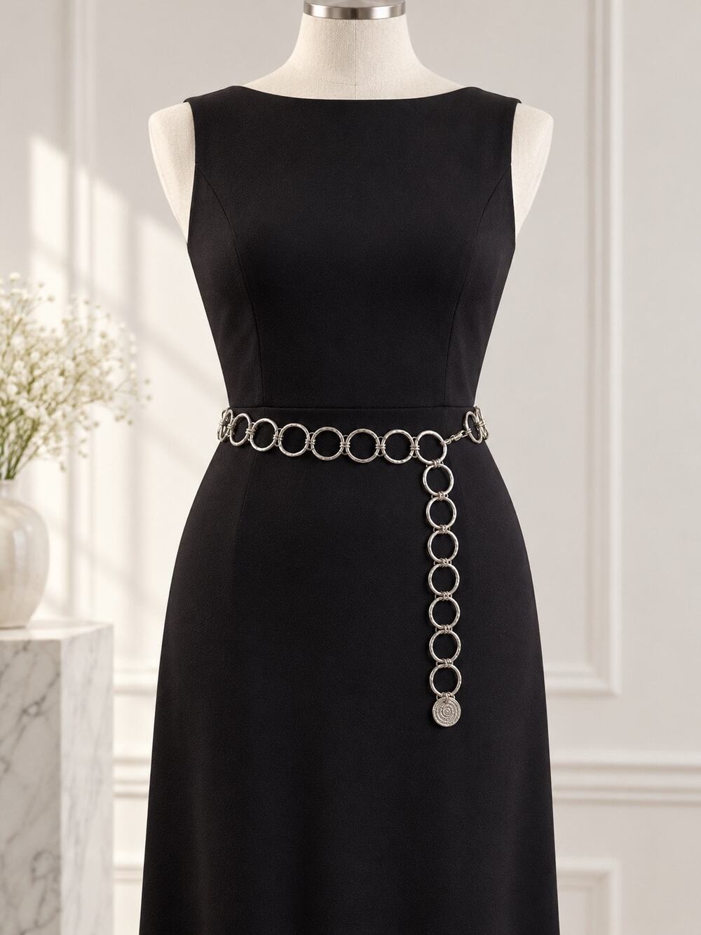 Silver Tone Circle Link Chain Belt Adjustable 32β42β